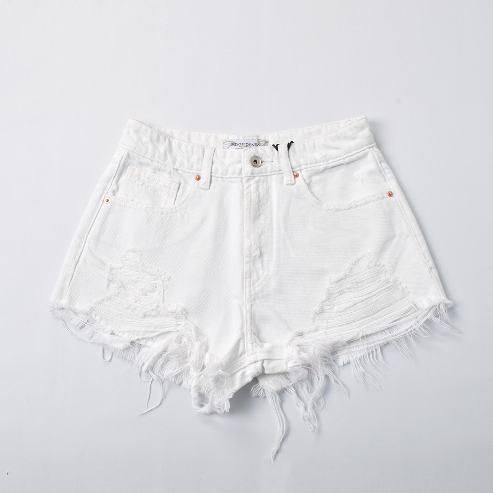 Custom Women's Wide White Raw Hem Mini Denim Shorts