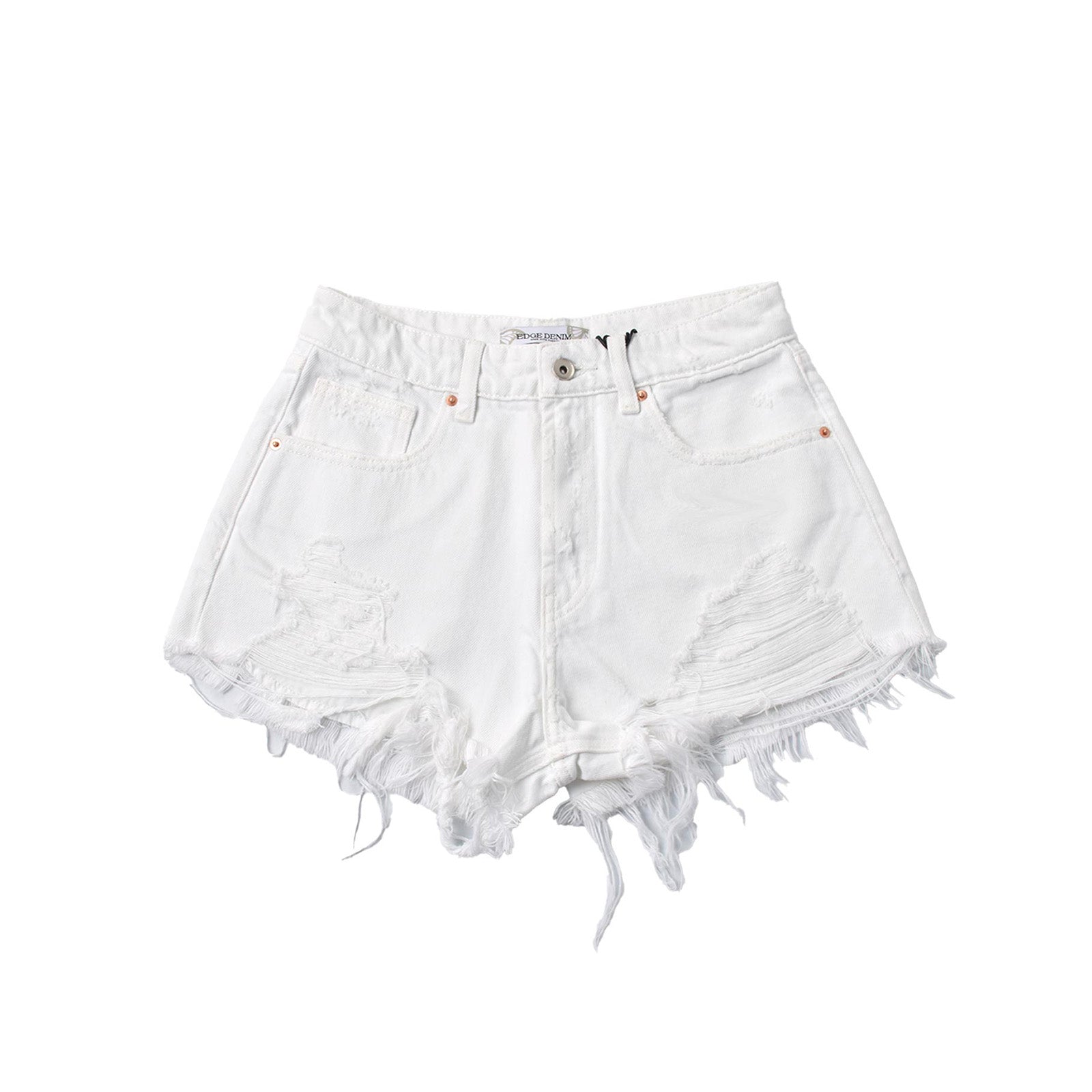 Custom Women's Wide White Raw Hem Mini Denim Shorts