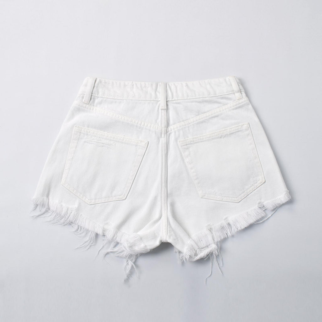 Custom Women's Wide White Raw Hem Mini Denim Shorts
