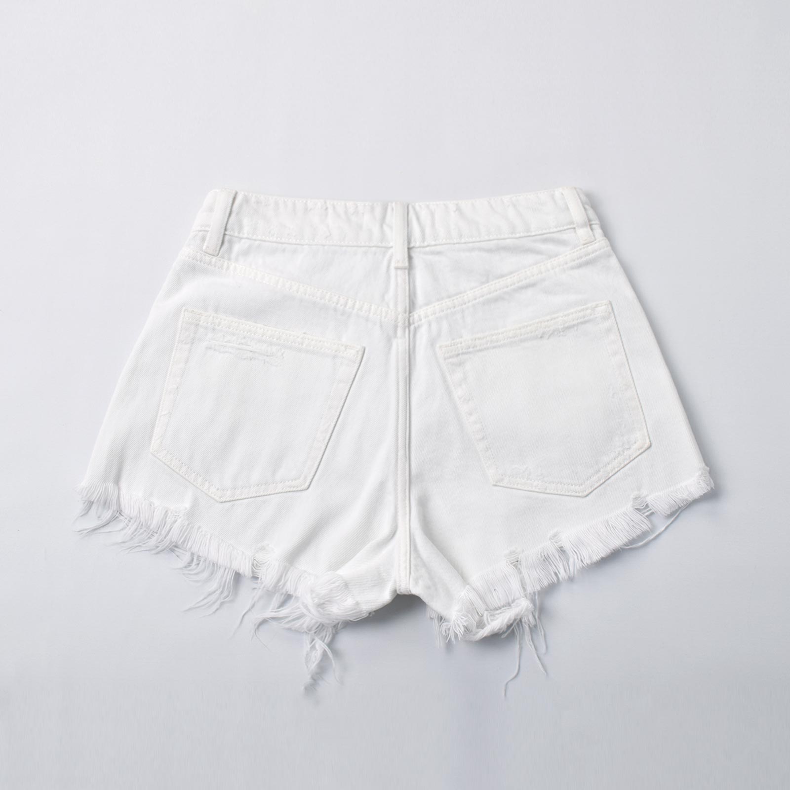 Custom Women's Wide White Raw Hem Mini Denim Shorts