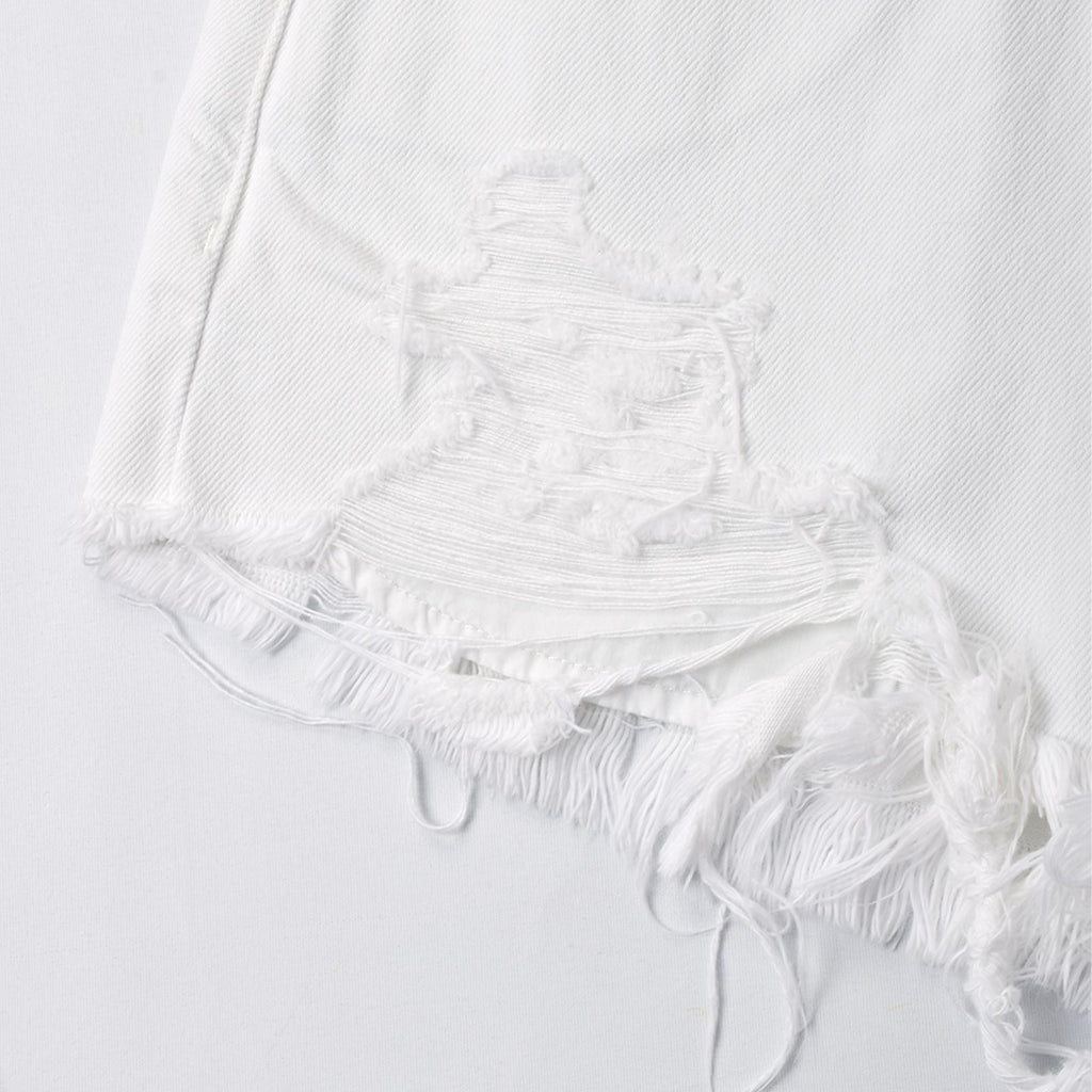 Custom Women's Wide White Raw Hem Mini Denim Shorts