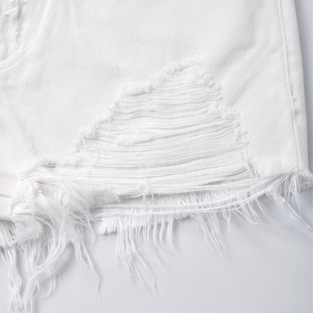 Custom Women's Wide White Raw Hem Mini Denim Shorts