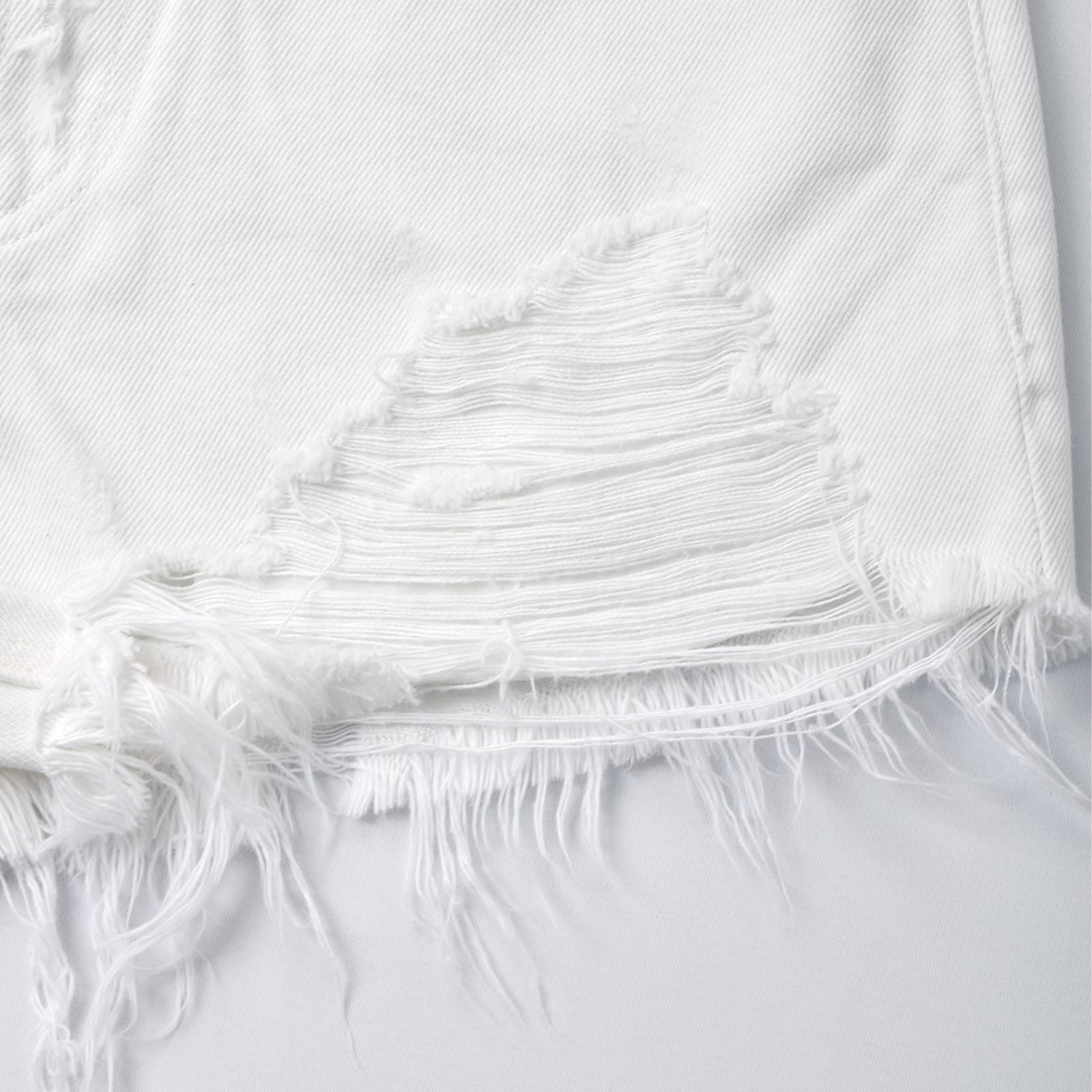 Custom Women's Wide White Raw Hem Mini Denim Shorts