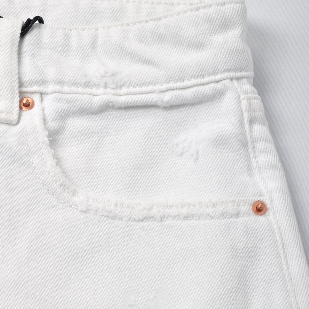 Custom Women's Wide White Raw Hem Mini Denim Shorts