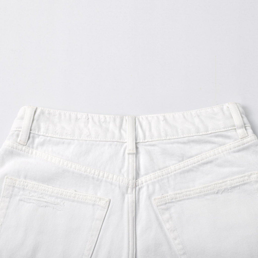 Custom Women's Wide White Raw Hem Mini Denim Shorts