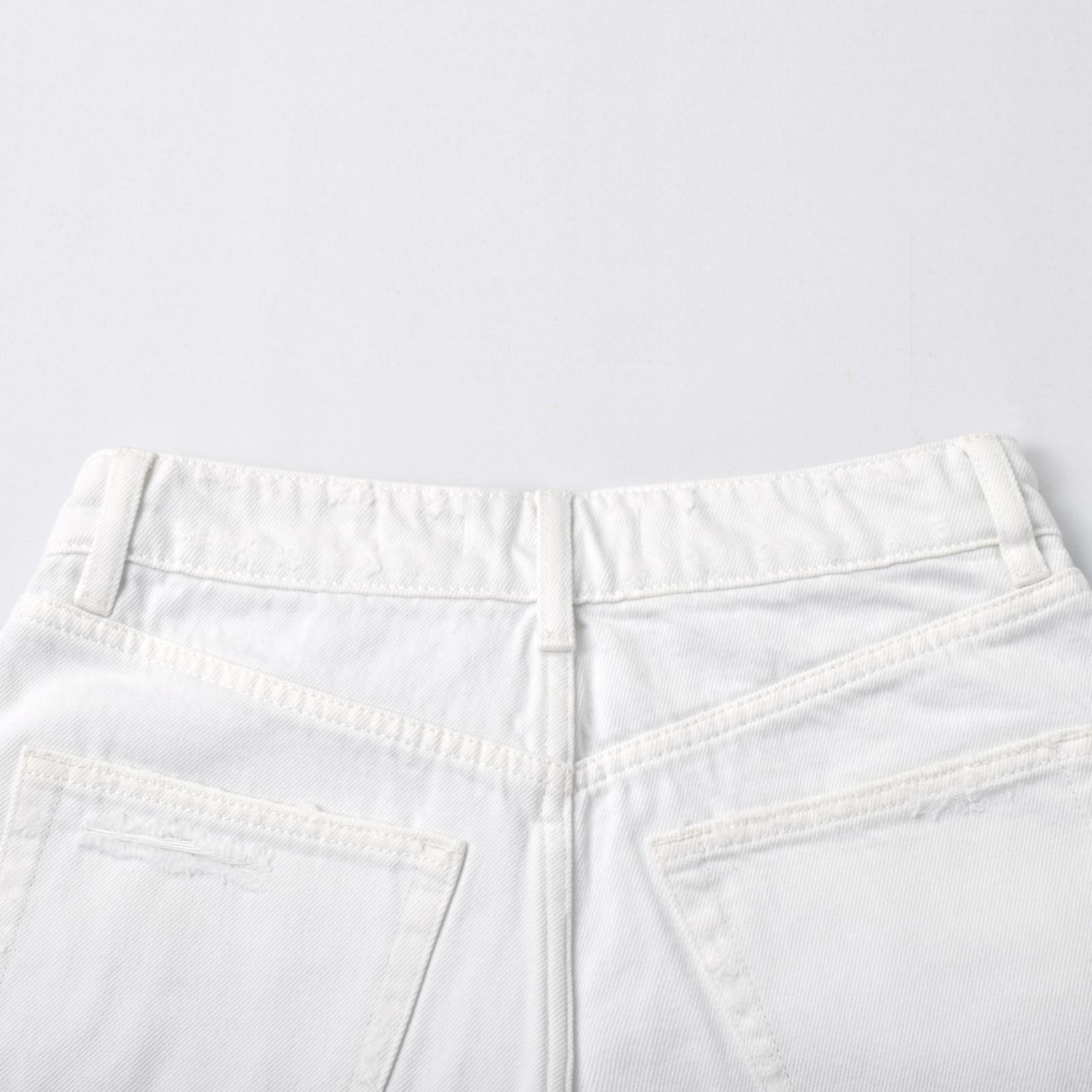 Custom Women's Wide White Raw Hem Mini Denim Shorts