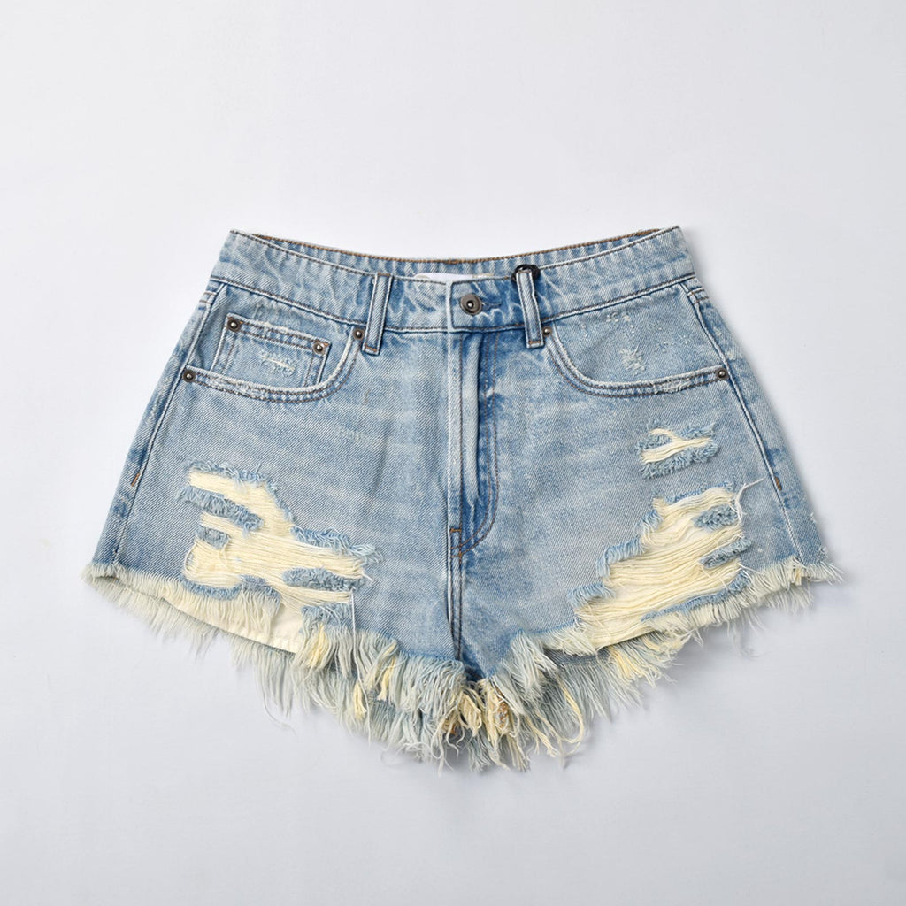 Custom Women's Distressed Blue Mini Denim Shorts