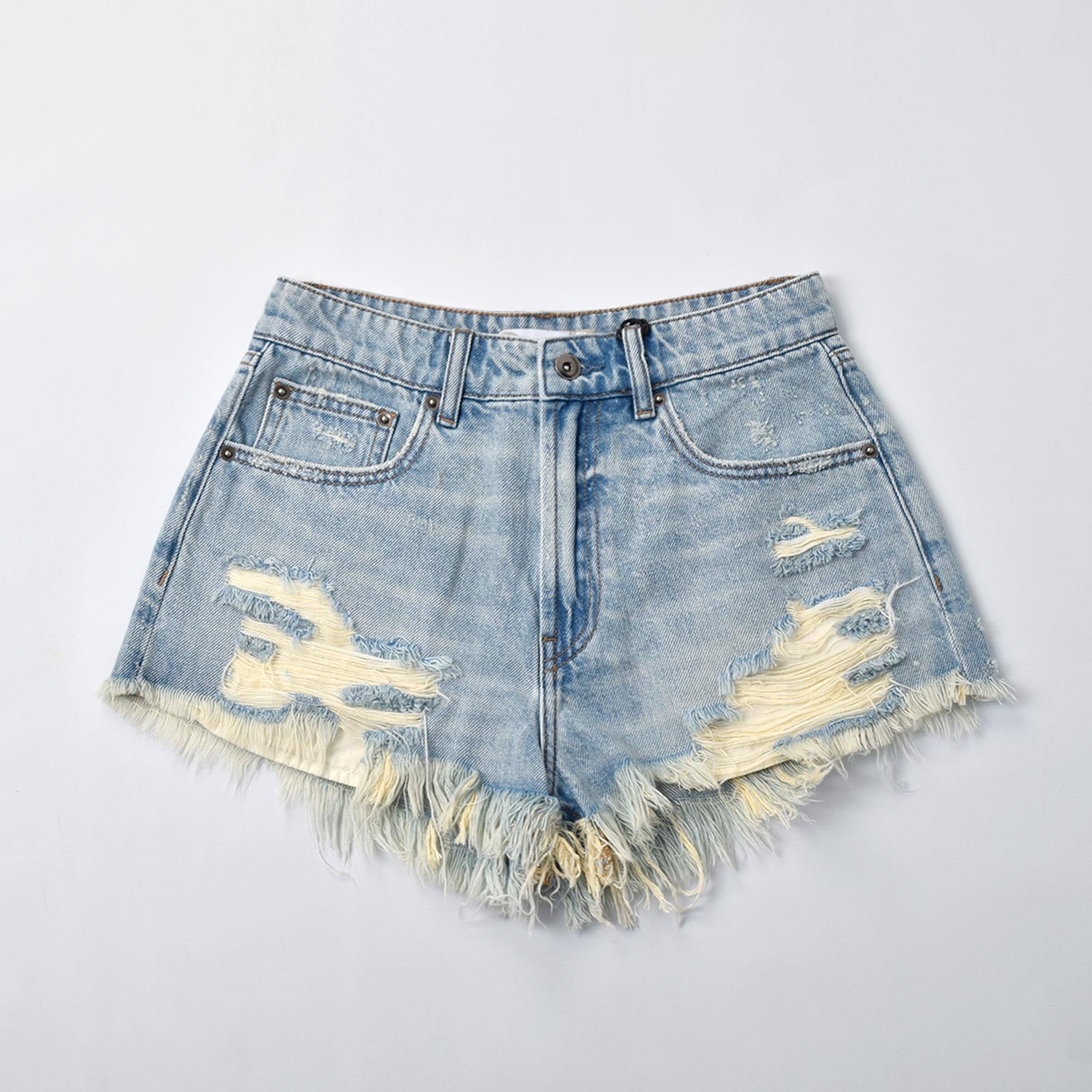 Custom Women's Distressed Blue Mini Denim Shorts