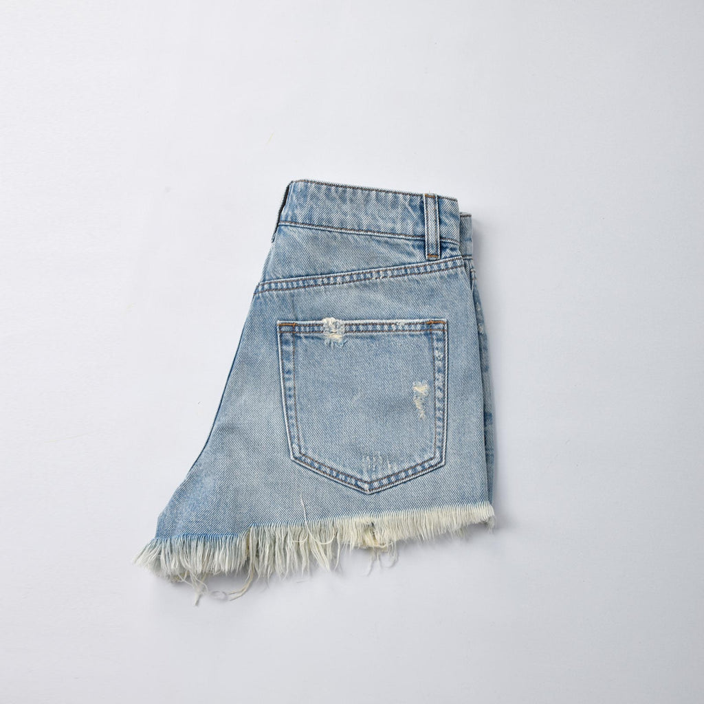 Custom Women's Distressed Blue Mini Denim Shorts