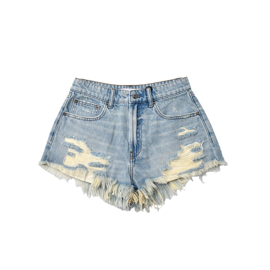 Custom Women's Distressed Blue Mini Denim Shorts