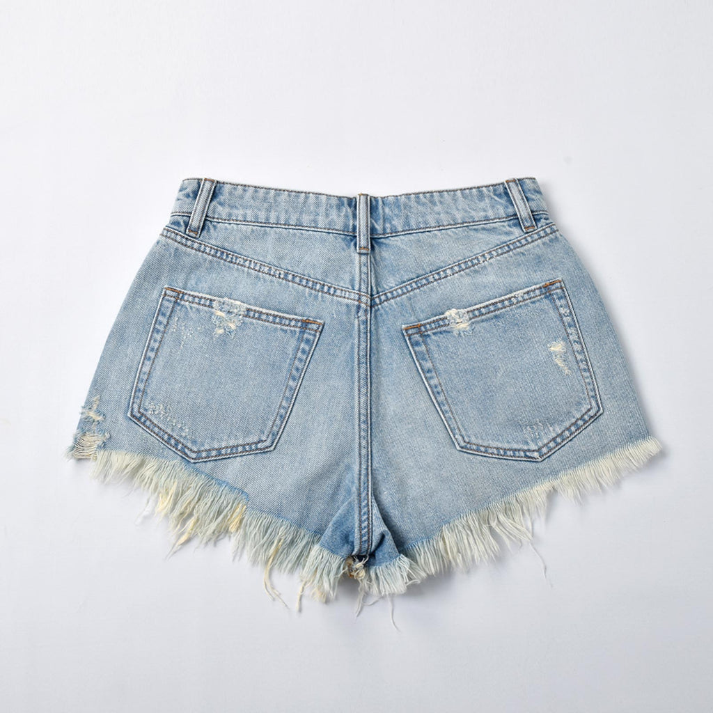 Custom Women's Distressed Blue Mini Denim Shorts