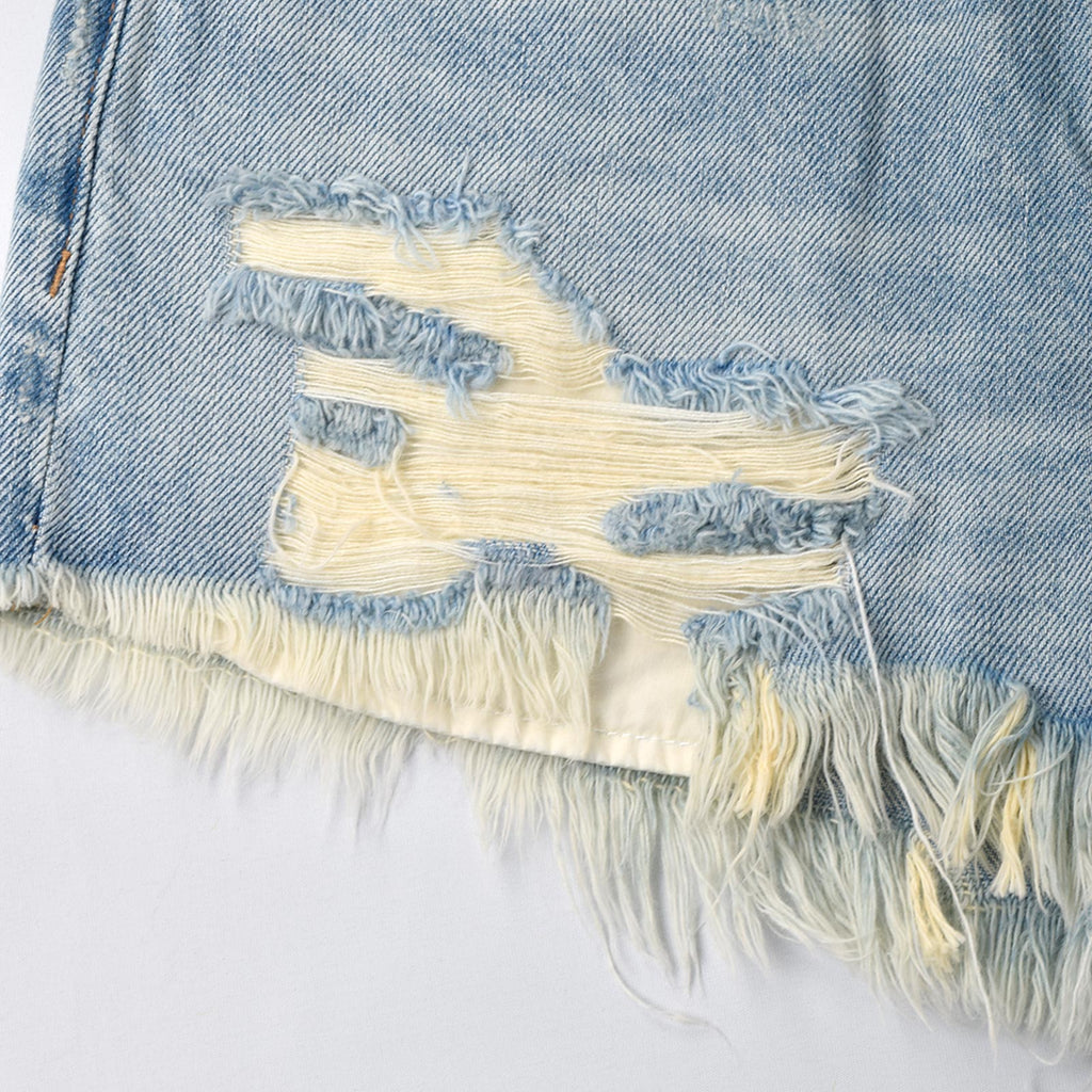 Custom Women's Distressed Blue Mini Denim Shorts