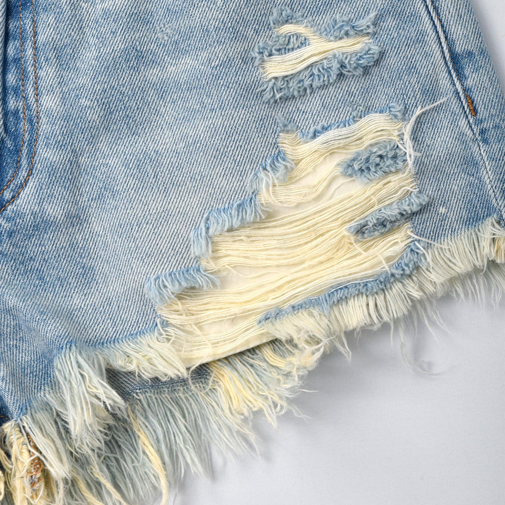 Custom Women's Distressed Blue Mini Denim Shorts