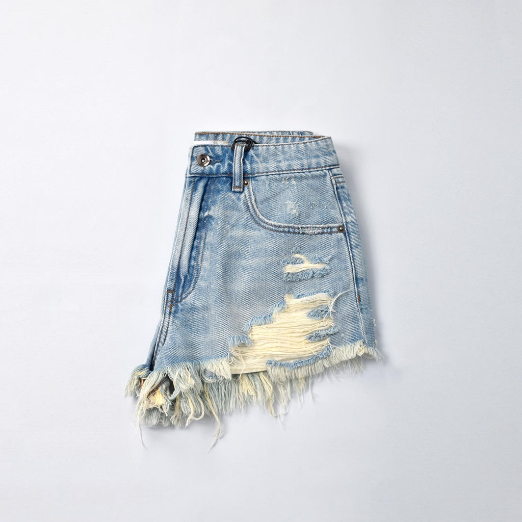 Custom Women's Distressed Blue Mini Denim Shorts