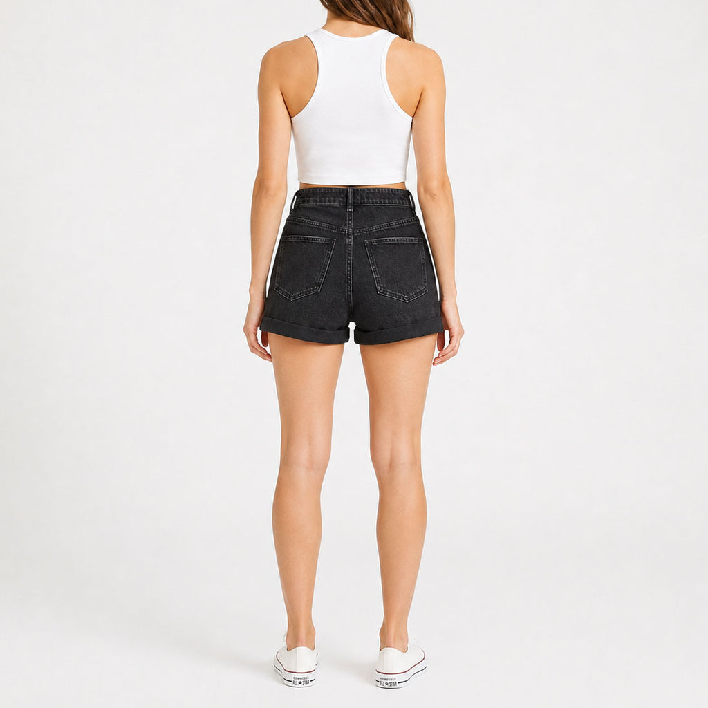 Custom Women's Black Mini Denim Shorts