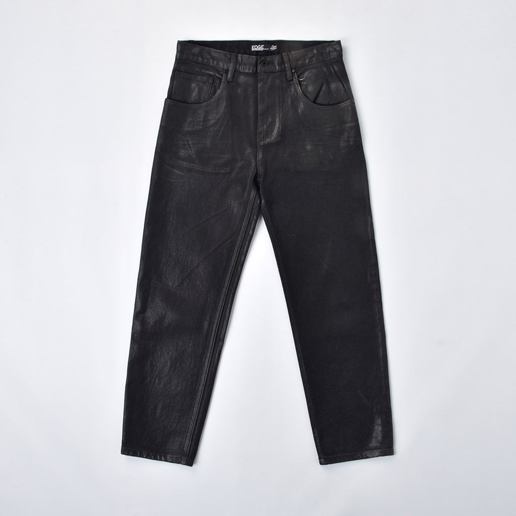 Custom Men's Plain Taper Fit Black Waxed Coat Men Jeans