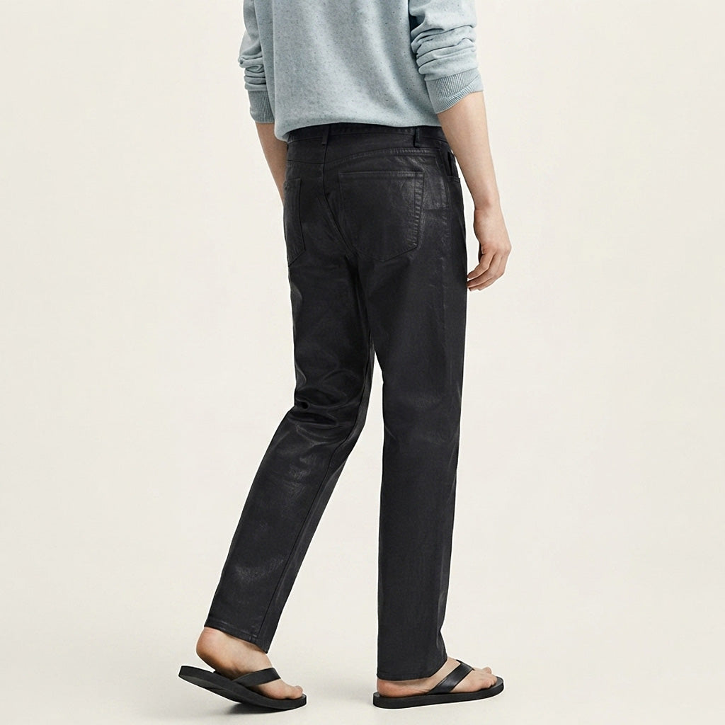 Custom Men's Plain Taper Fit Black Waxed Coat Men Jeans