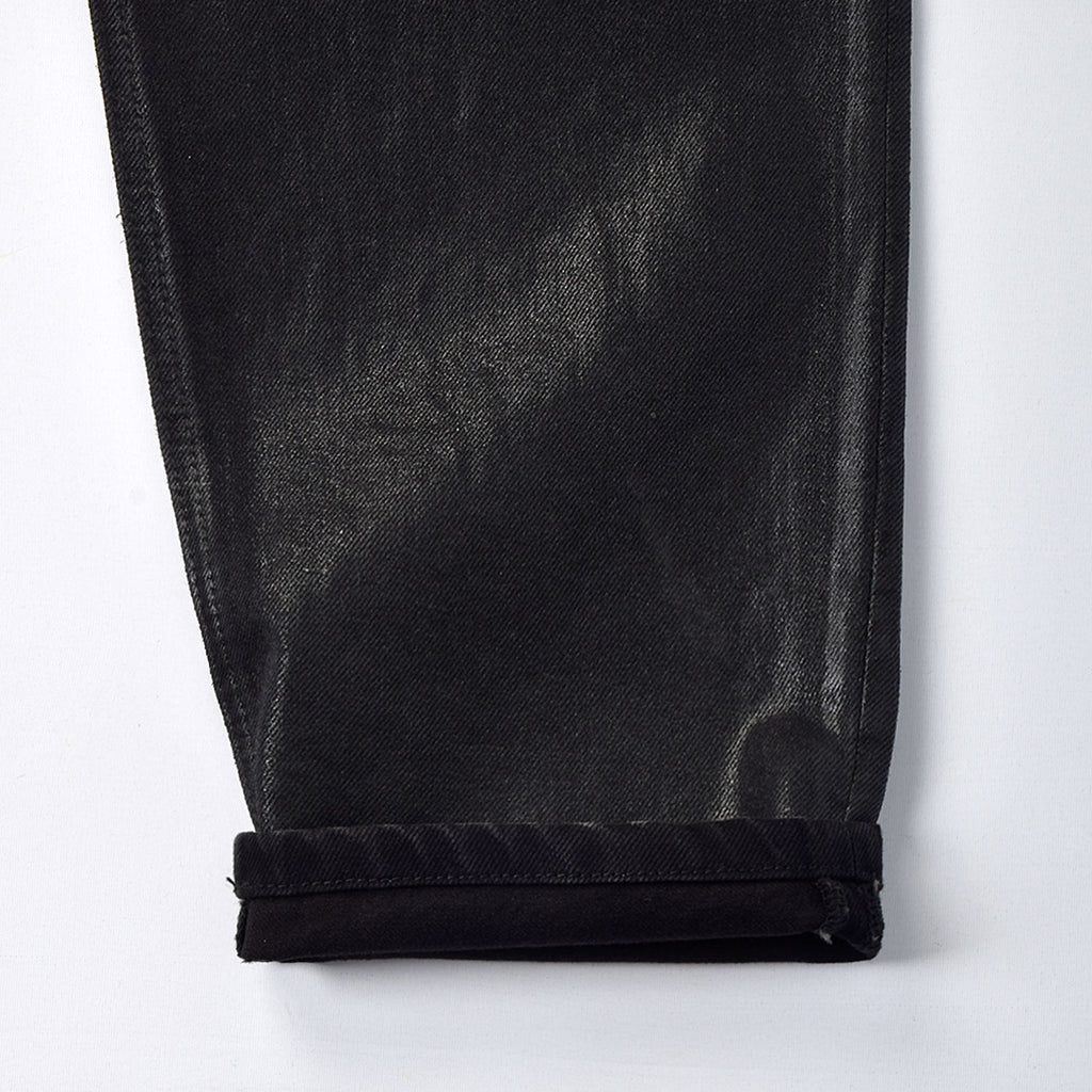 Custom Men's Plain Taper Fit Black Waxed Coat Men Jeans
