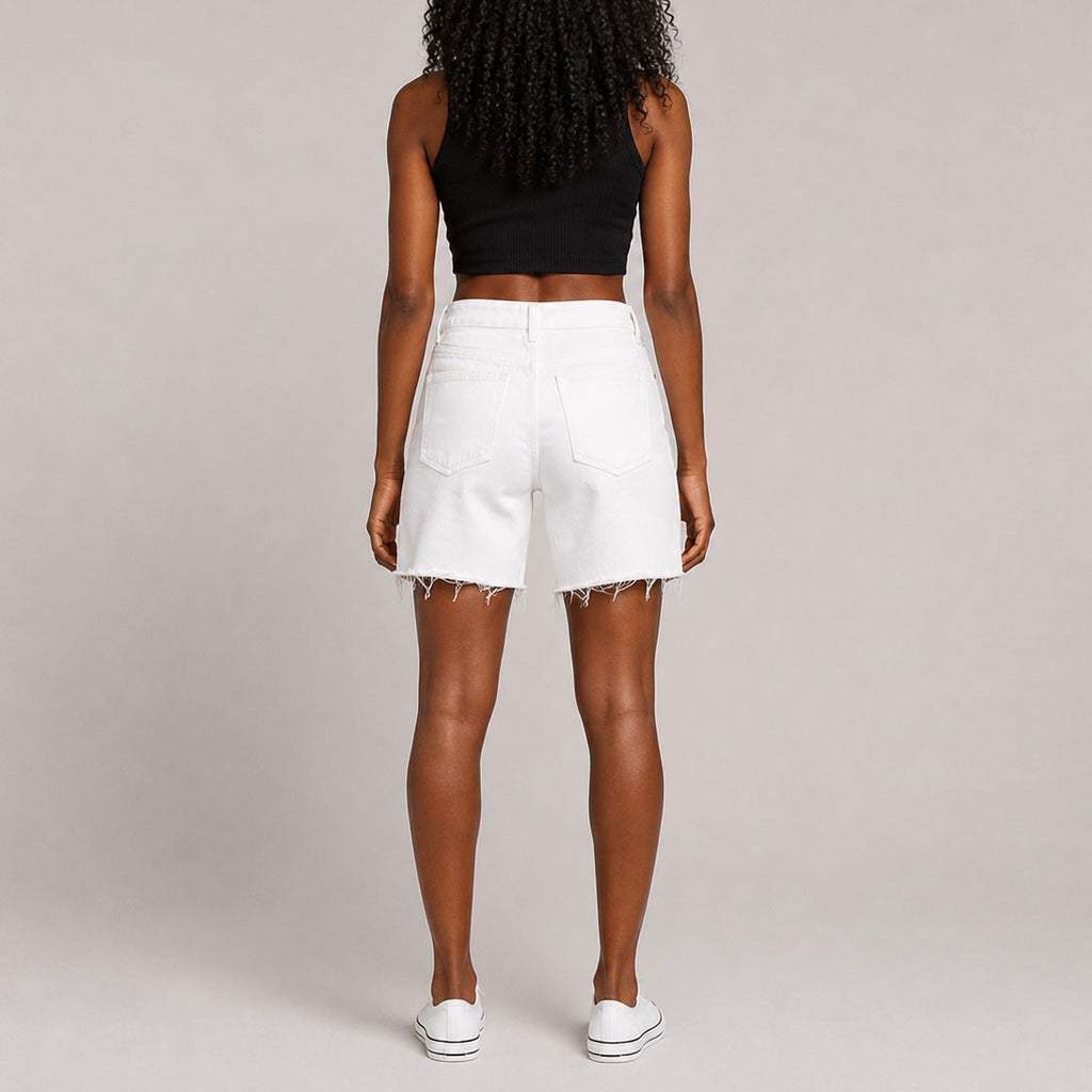 Custom Women's White Raw Hem Denim Shorts