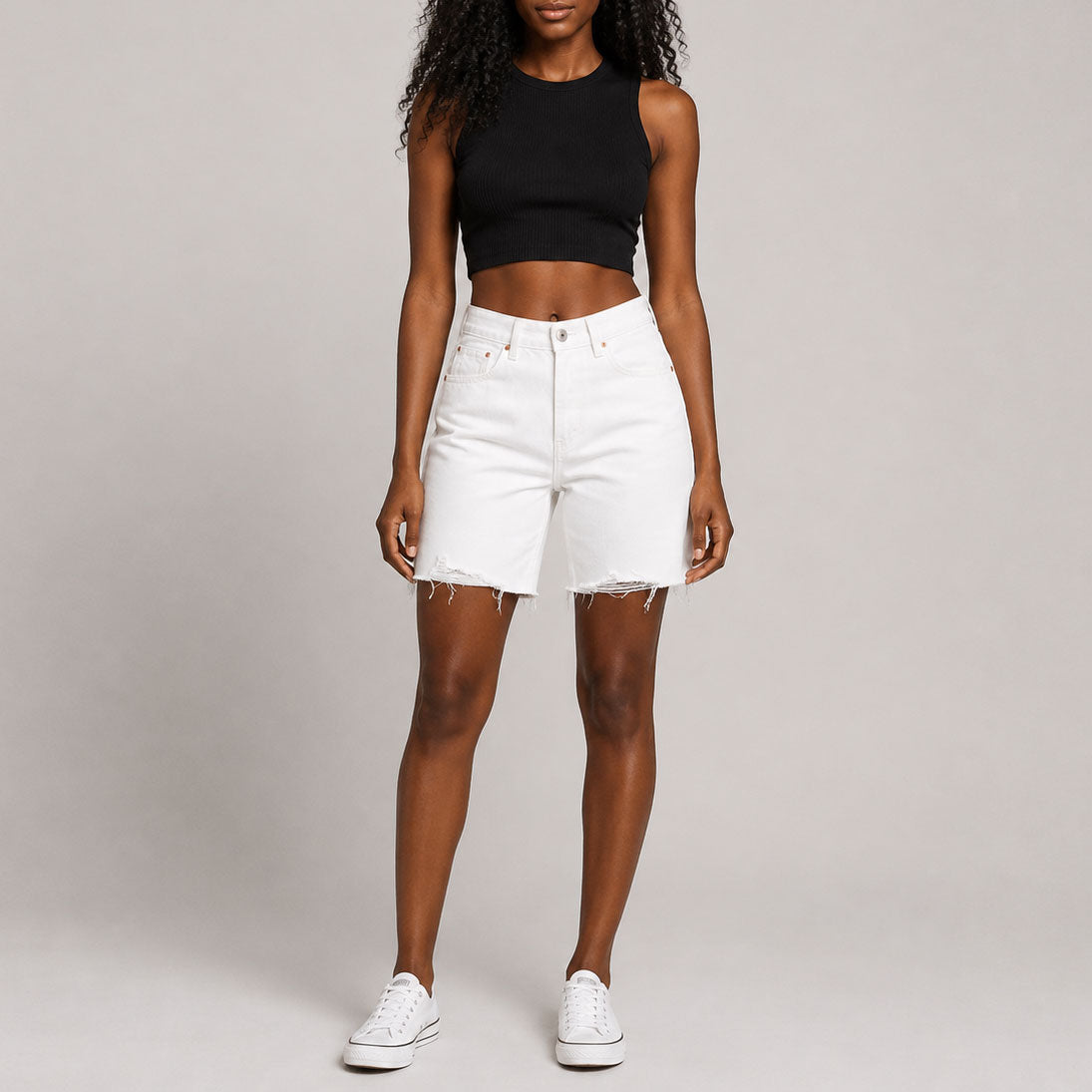 Custom Women's White Raw Hem Denim Shorts
