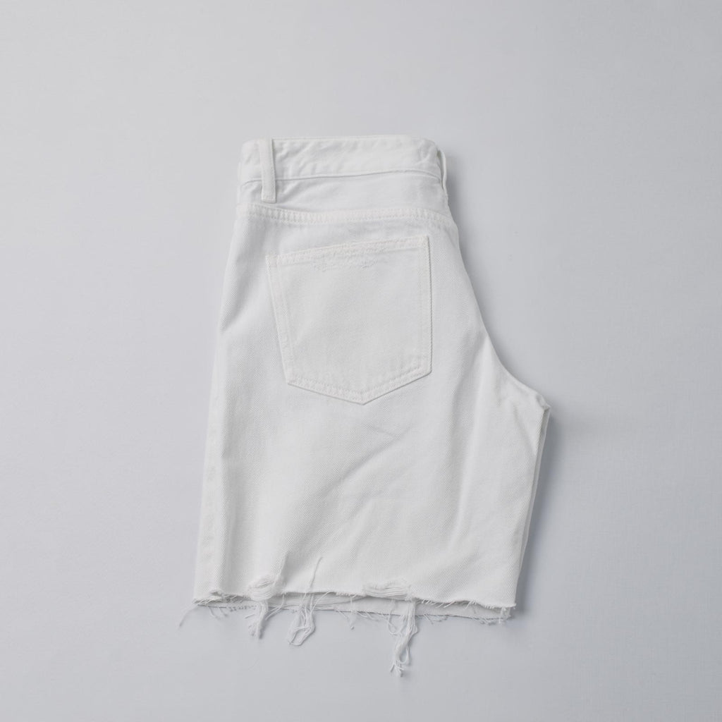 Custom Women's White Raw Hem Denim Shorts
