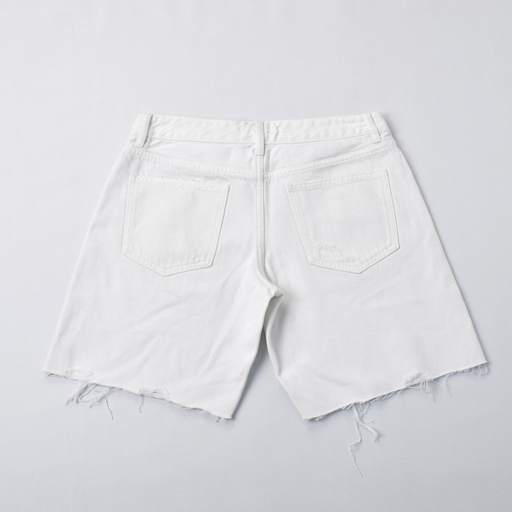 Custom Women's White Raw Hem Denim Shorts