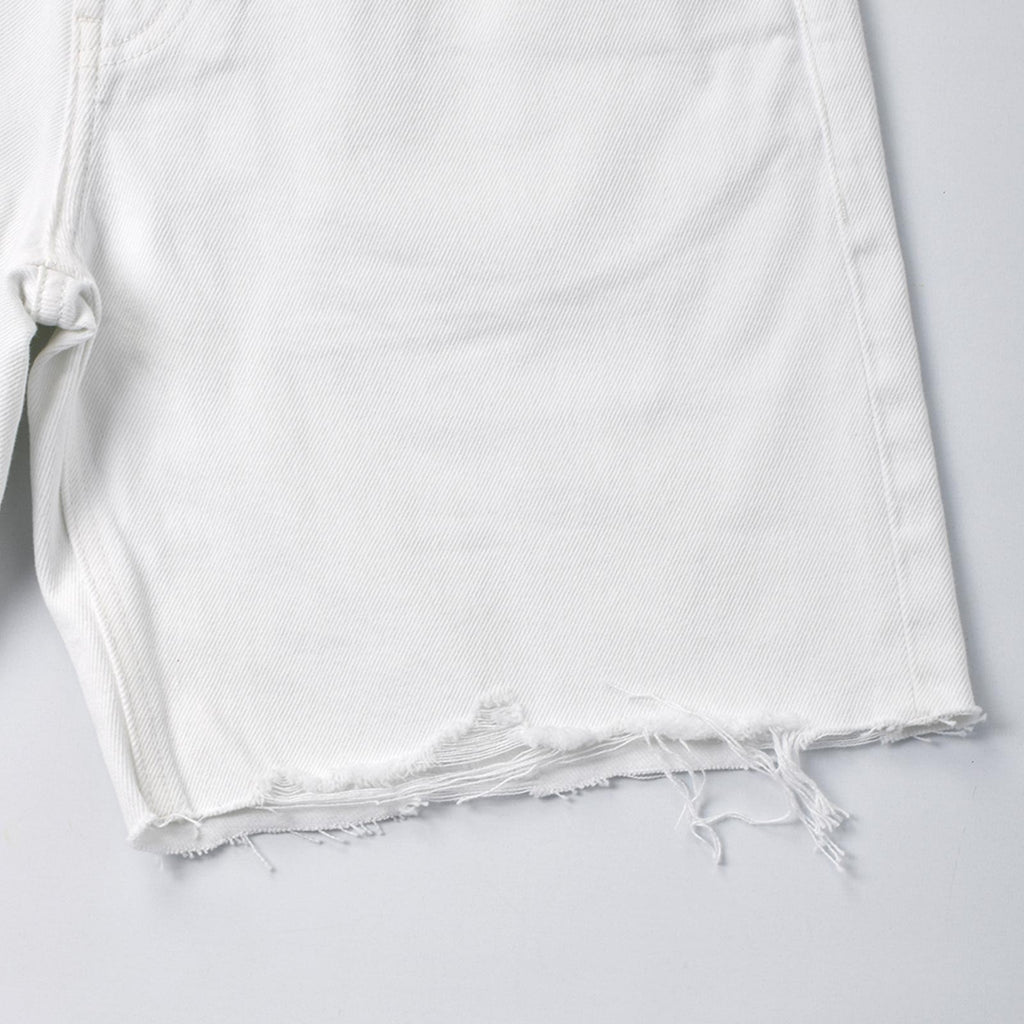 Custom Women's White Raw Hem Denim Shorts