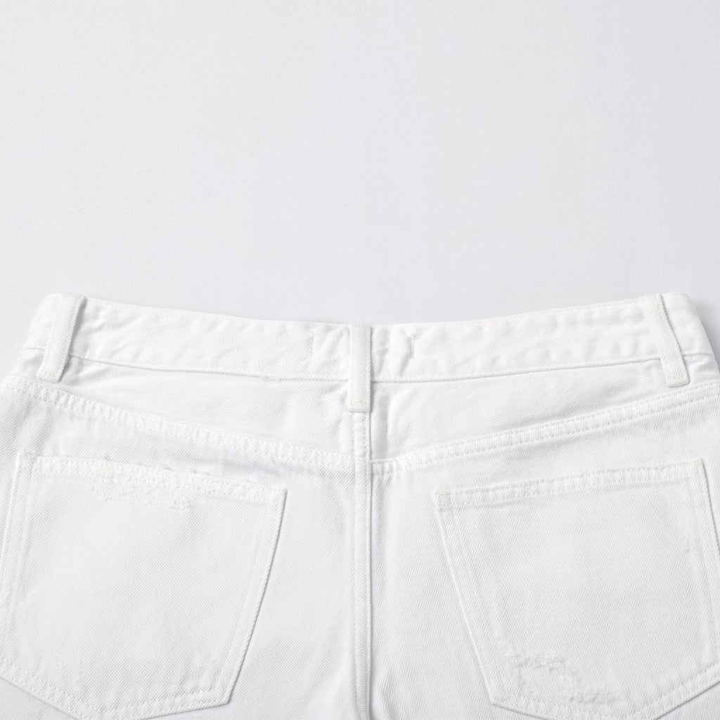 Custom Women's White Raw Hem Denim Shorts