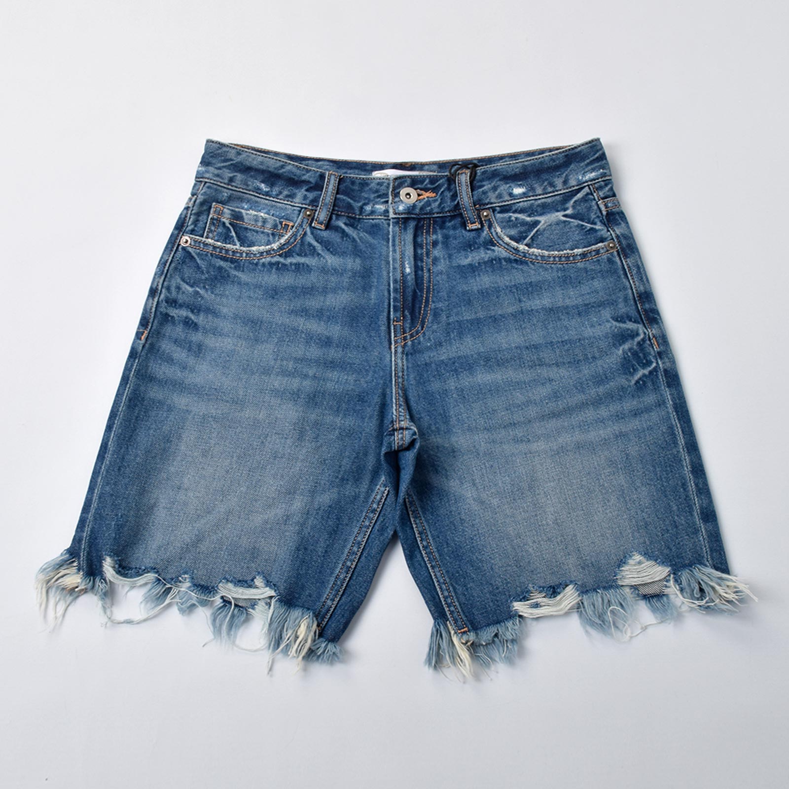 Custom Women's Blue Washed Raw Hem Denim Shorts