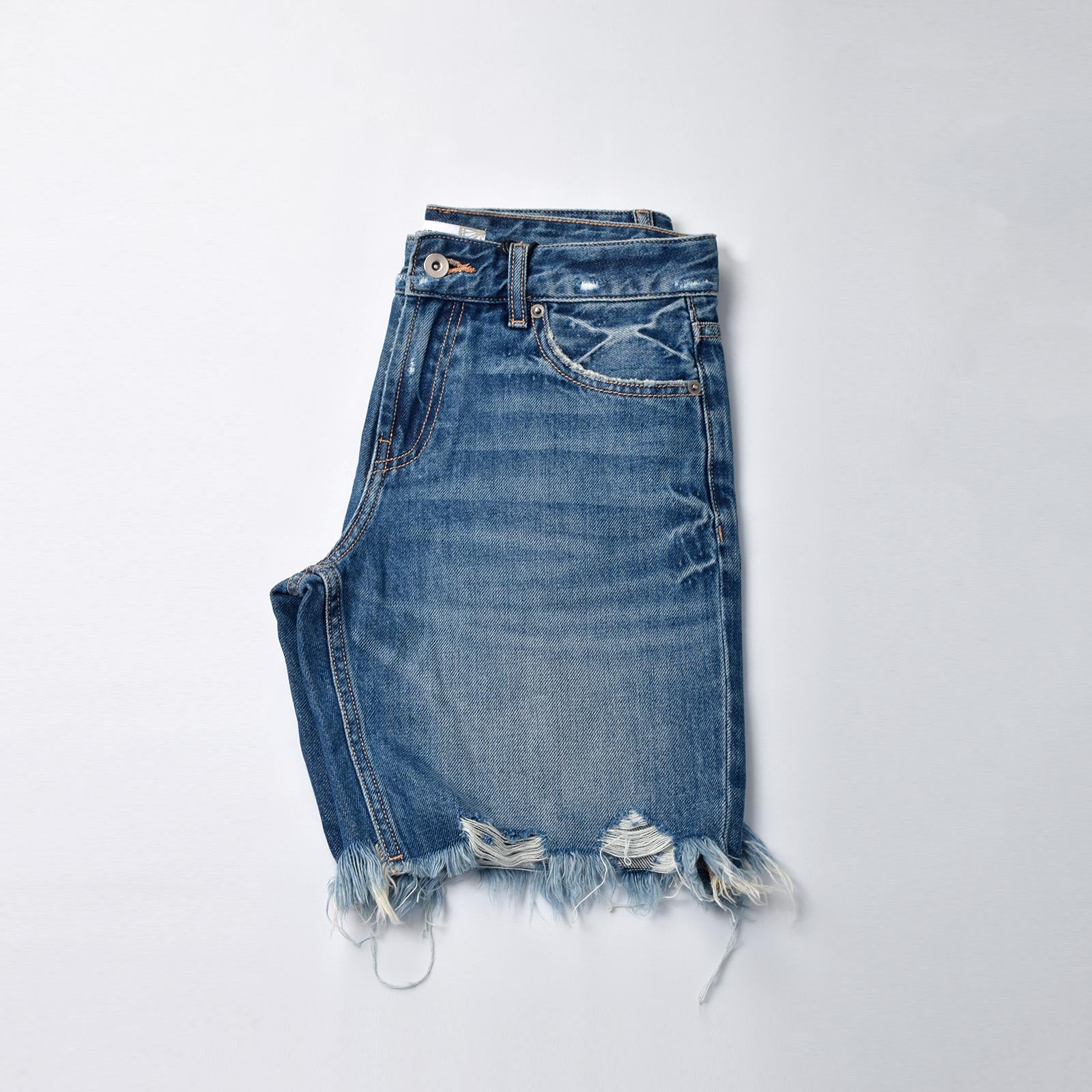 Custom Women's Blue Washed Raw Hem Denim Shorts