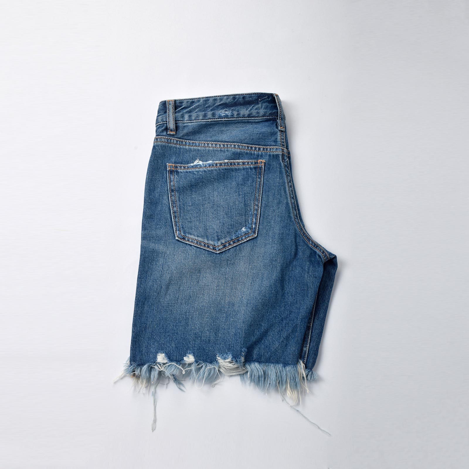 Custom Women's Blue Washed Raw Hem Denim Shorts