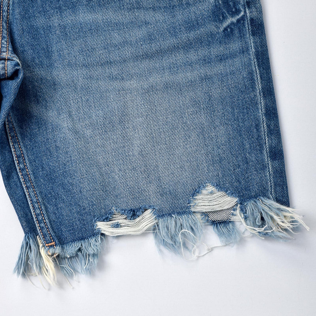 Custom Women's Blue Washed Raw Hem Denim Shorts