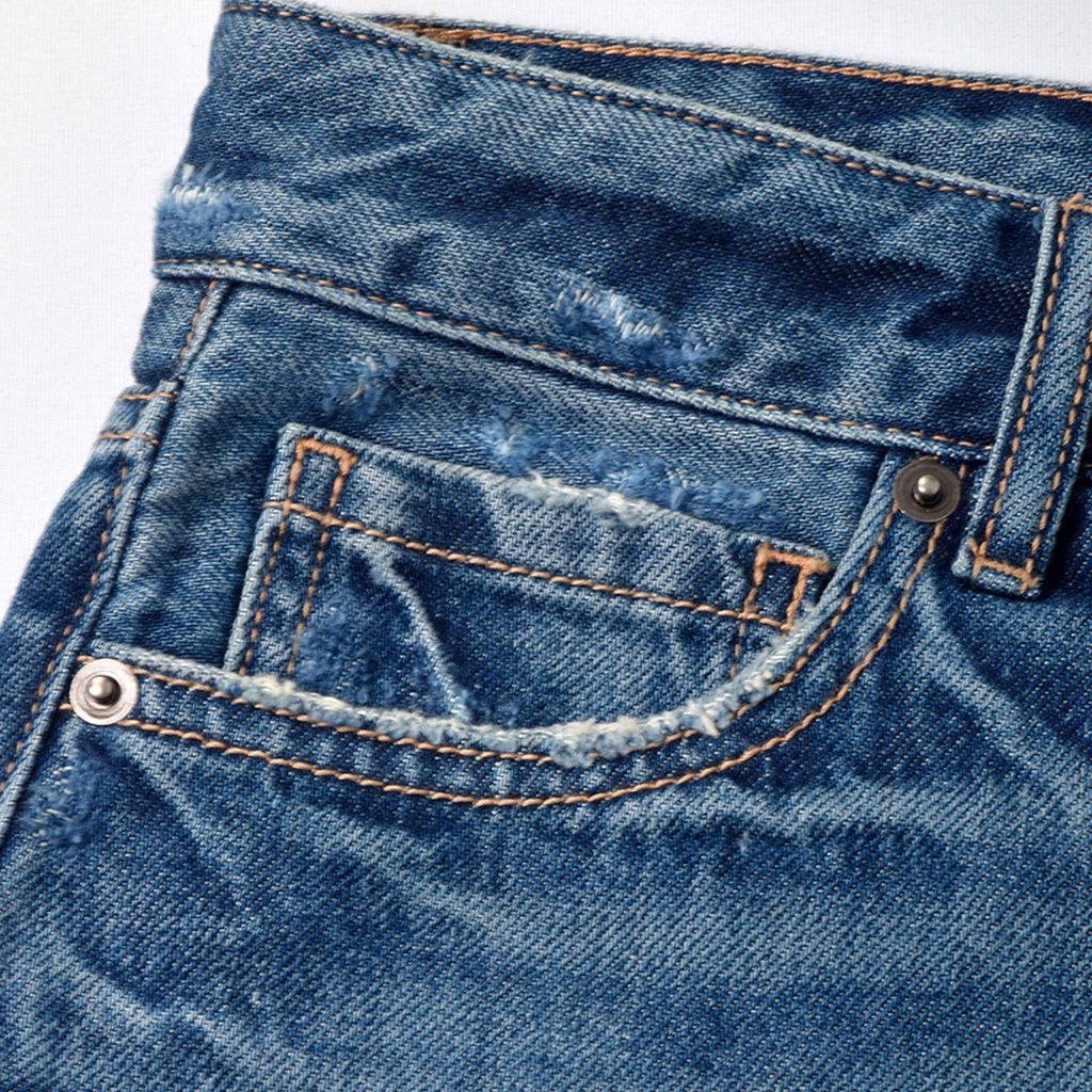 Custom Women's Blue Washed Raw Hem Denim Shorts