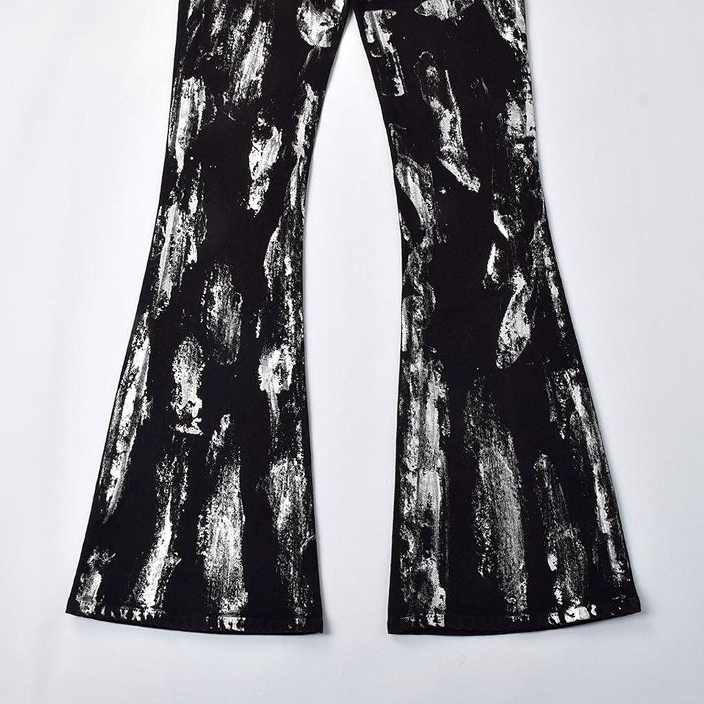 Custom Men's Flared Rivets Waxed Black Jeans