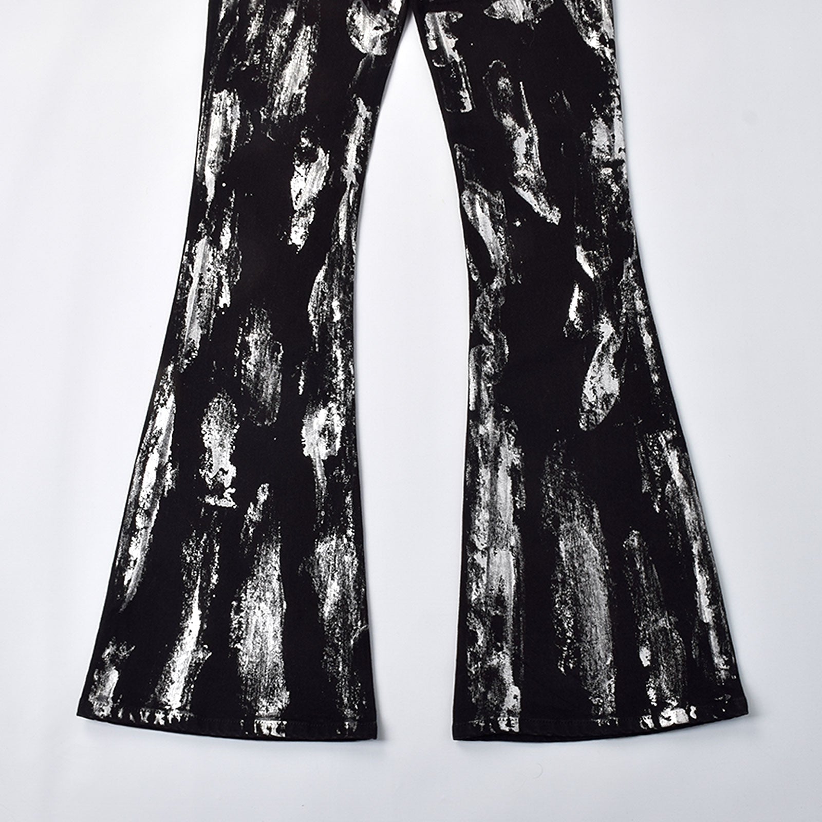Custom Men's Flared Rivets Waxed Black Jeans