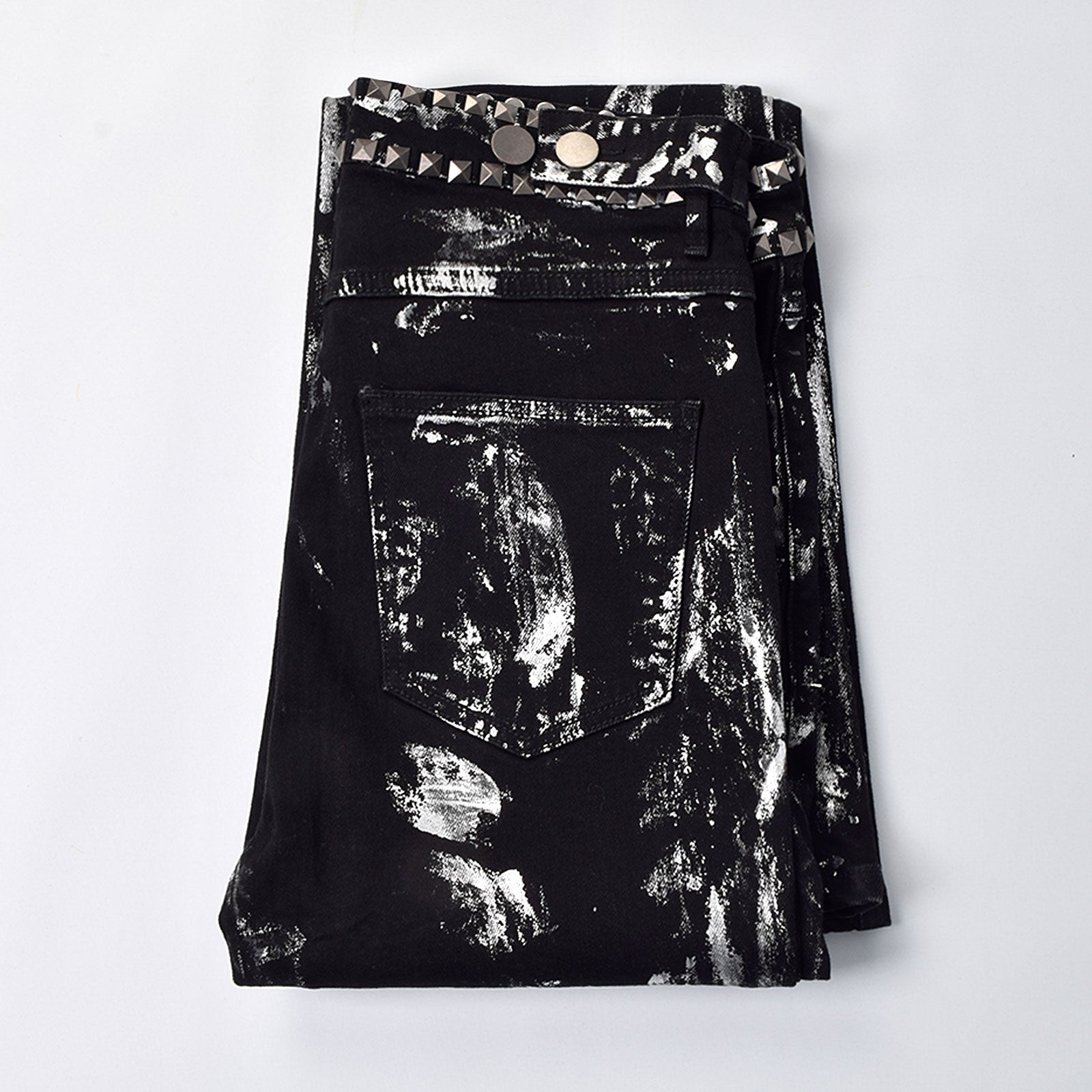Custom Men's Flared Rivets Waxed Black Jeans