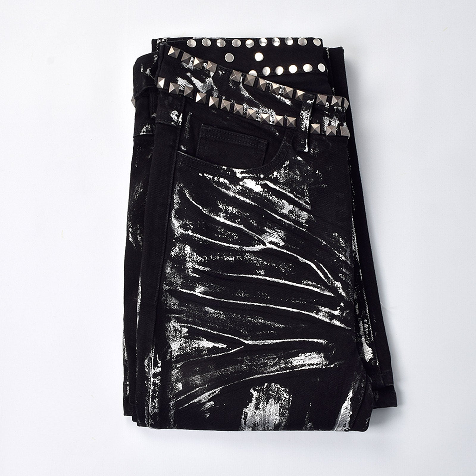Custom Men's Flared Rivets Waxed Black Jeans