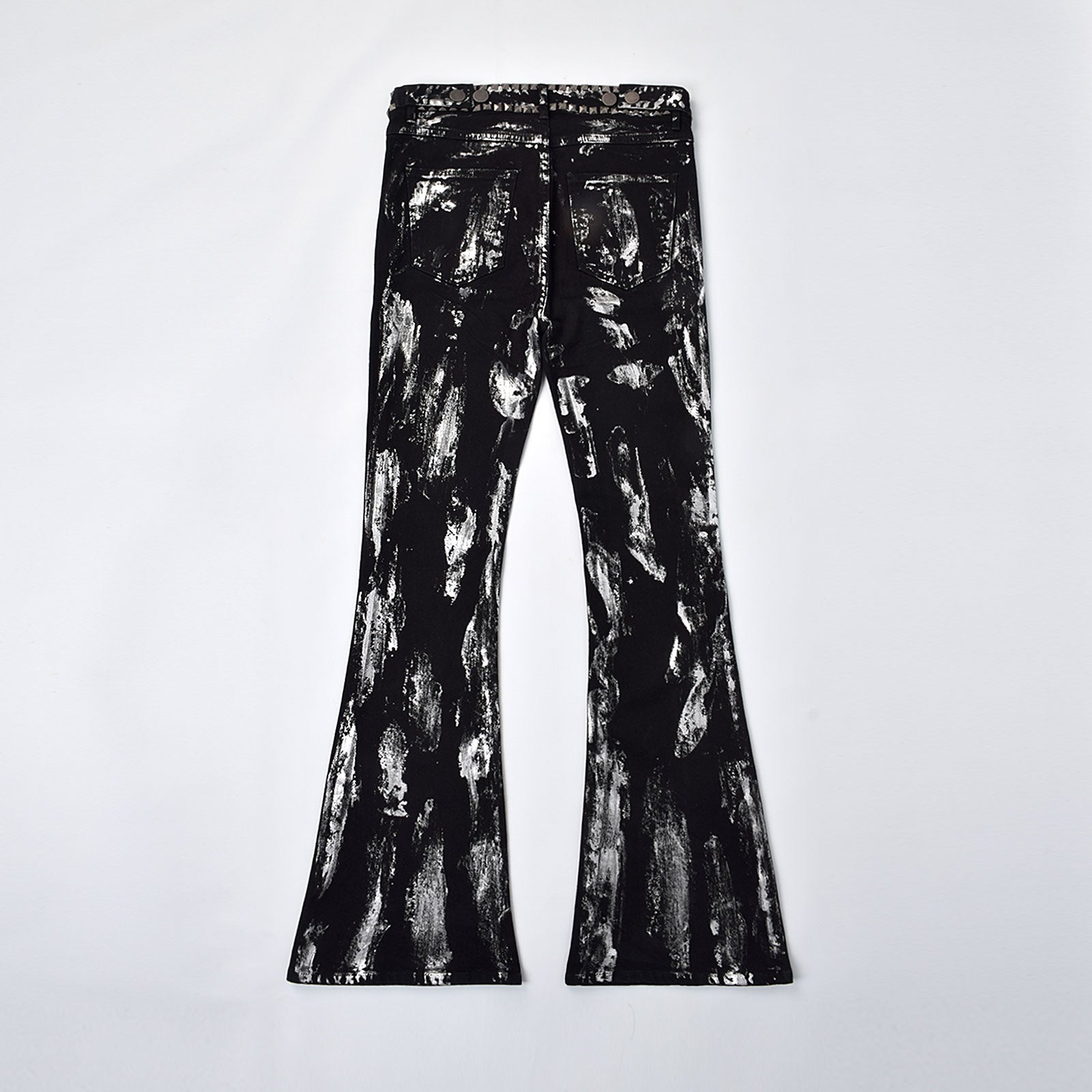 Custom Men's Flared Rivets Waxed Black Jeans