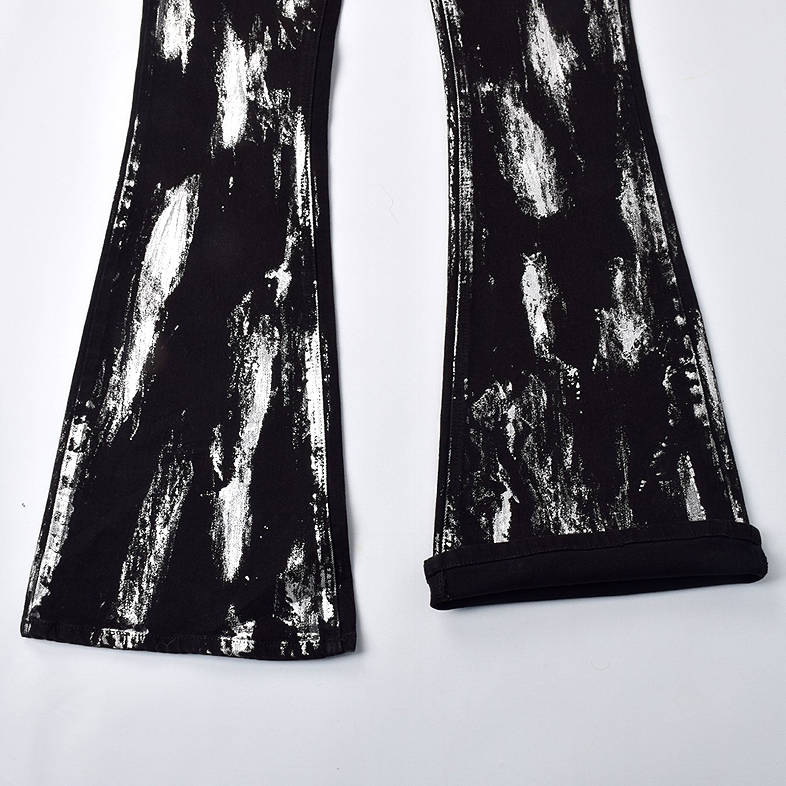 Custom Men's Flared Rivets Waxed Black Jeans
