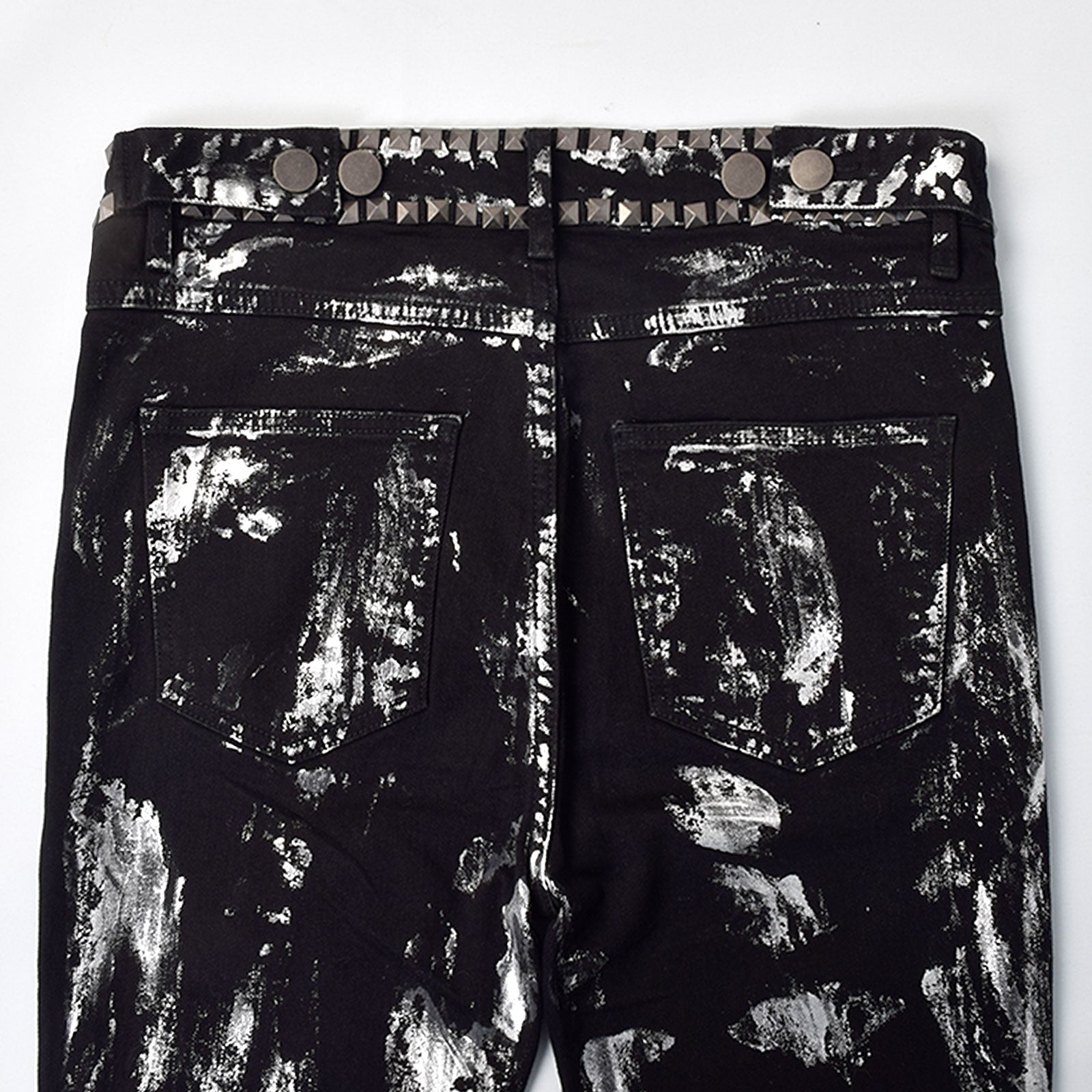 Custom Men's Flared Rivets Waxed Black Jeans