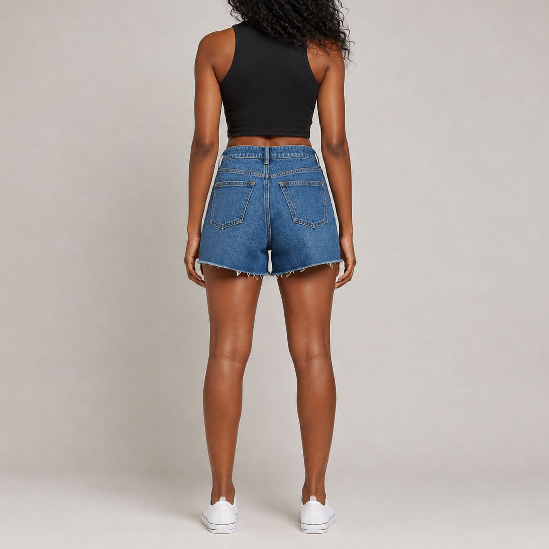 Custom Women's Plain Blue Denim Shorts