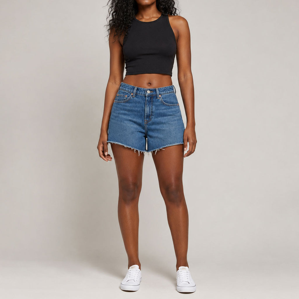 Custom Women's Plain Blue Denim Shorts