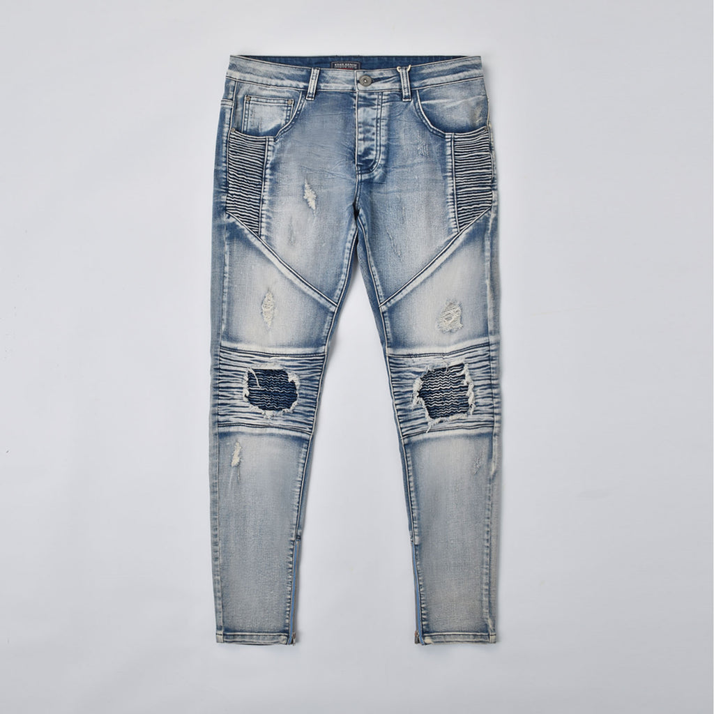 Custom Men's Blue Biker Skinny Jeans