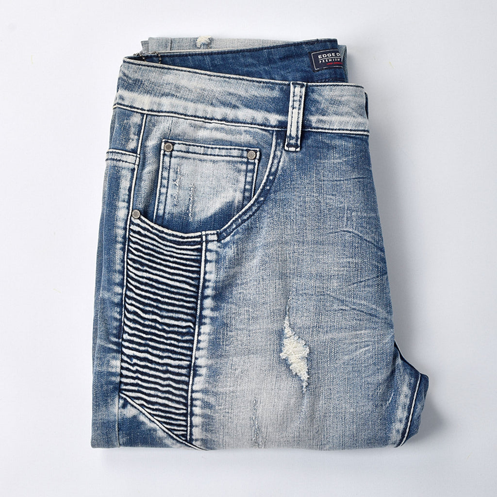 Custom Men's Blue Biker Skinny Jeans