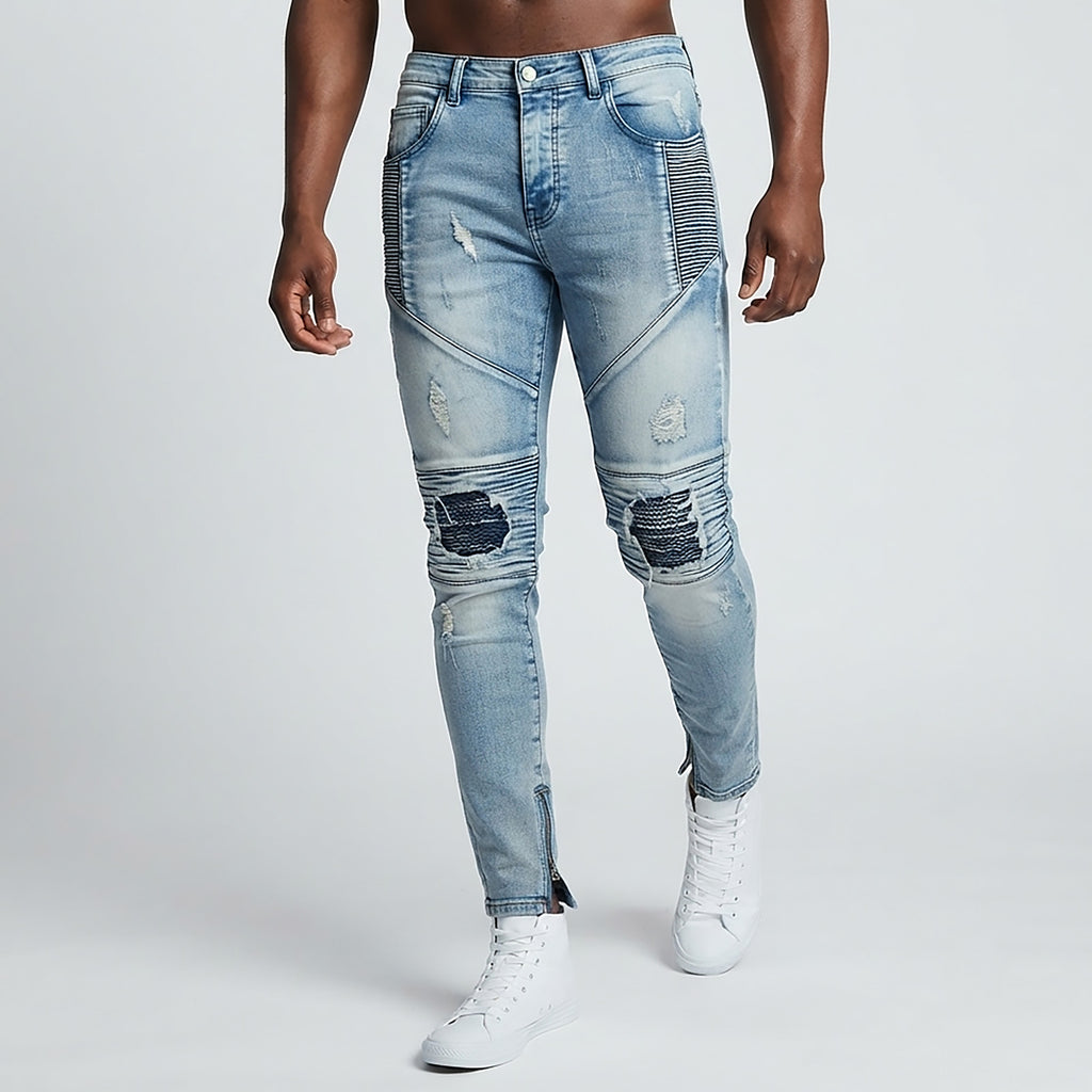Custom Men's Blue Biker Skinny Jeans