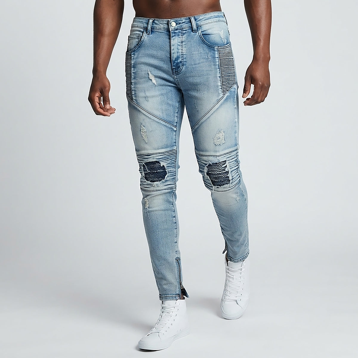 Custom Men's Blue Biker Skinny Jeans
