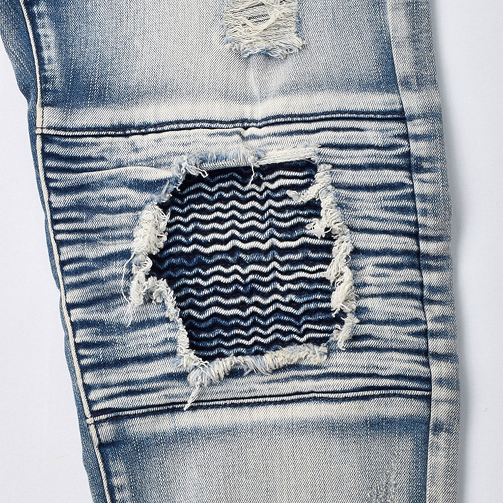 Custom Men's Blue Biker Skinny Jeans
