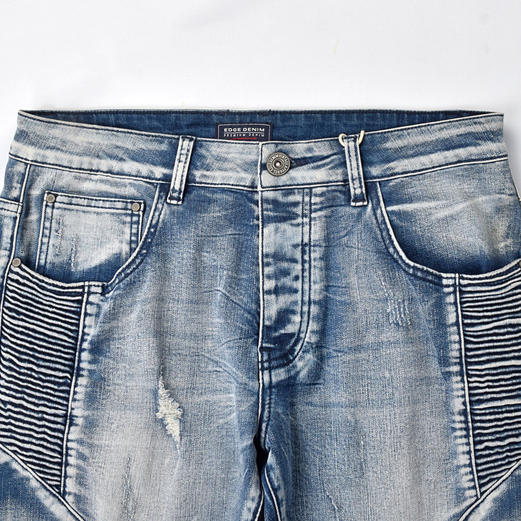 Custom Men's Blue Biker Skinny Jeans