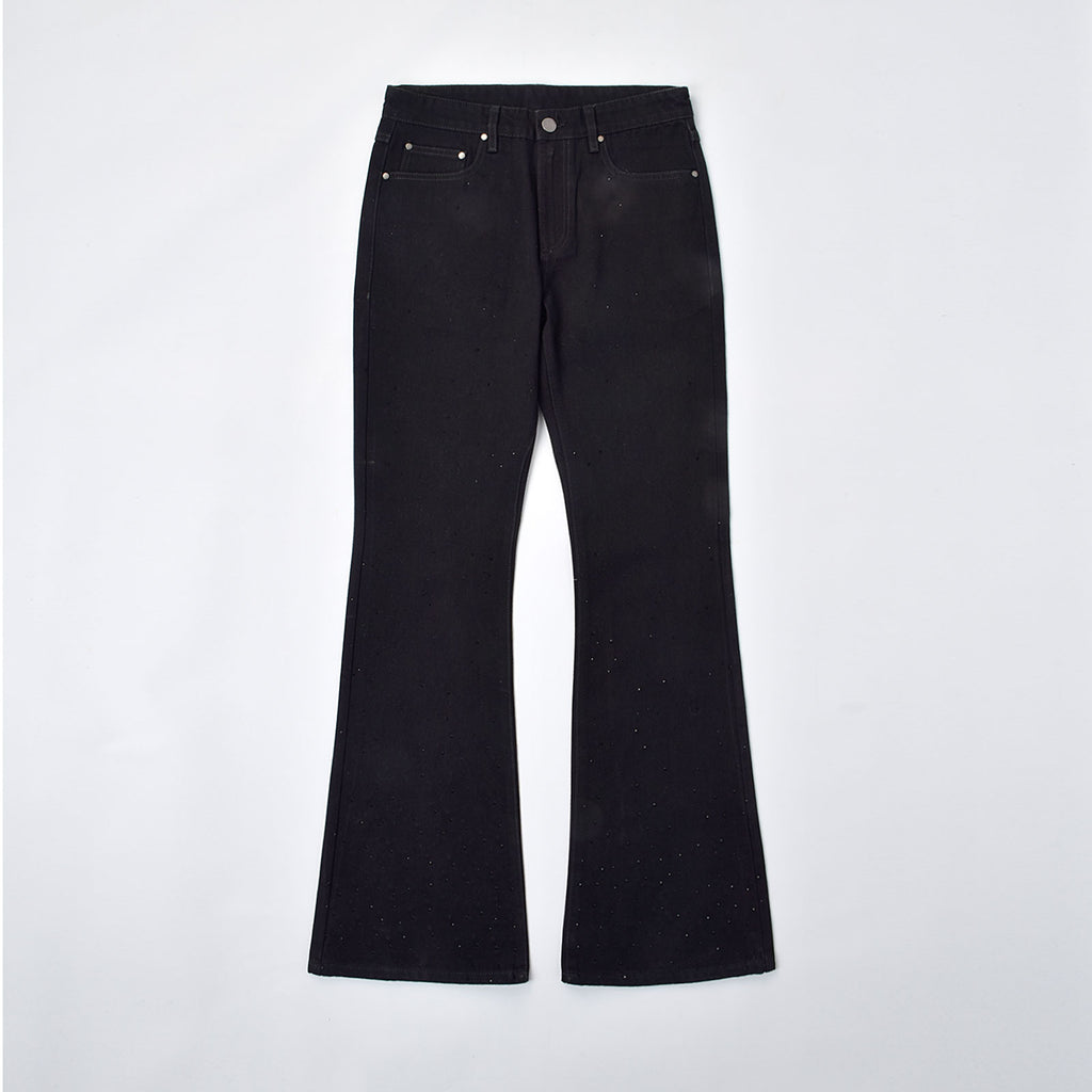Custom Men's Black Rhinestone Flared Fit Jeans