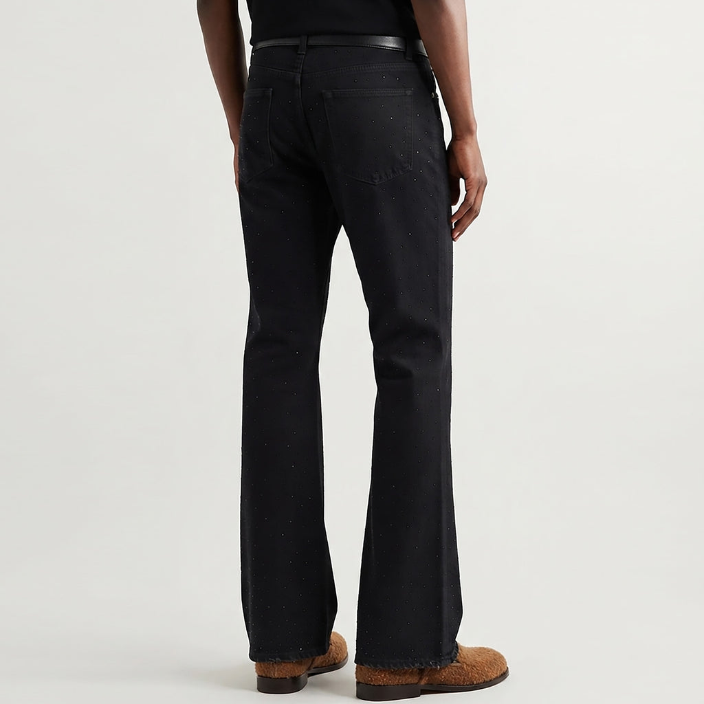 Custom Men's Black Rhinestone Flared Fit Jeans